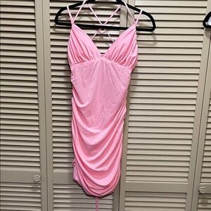 Pink Ruched Spaghetti Strap Dress